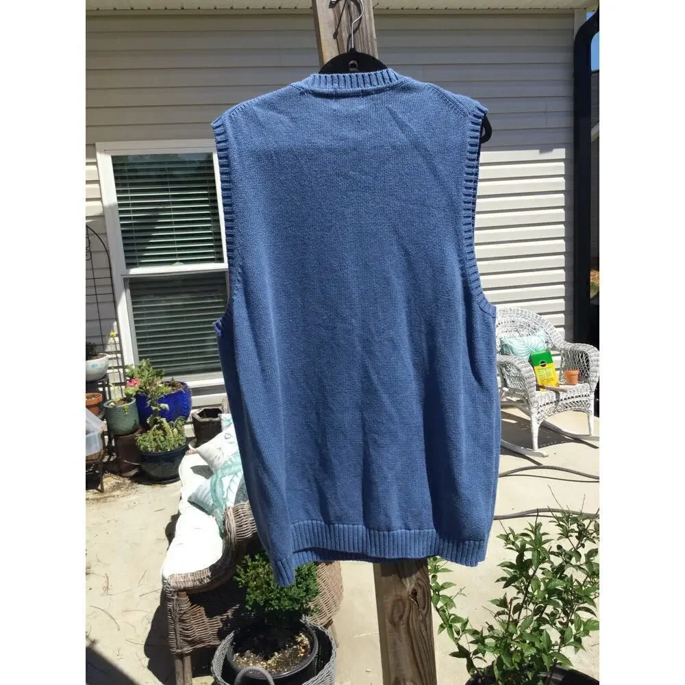 Vintage‎ L.L.Bean Mens V-neck Sweater Vest Size XXL Tall Blue Emo Cotton Preppy
